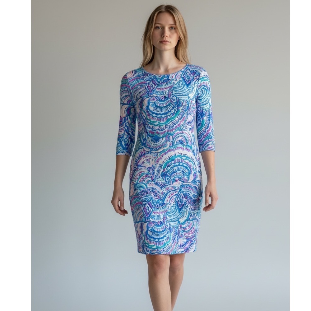 Lilly Pulitzer T-Shirt Dress Women Medium Blue Pink‎ Shell Print